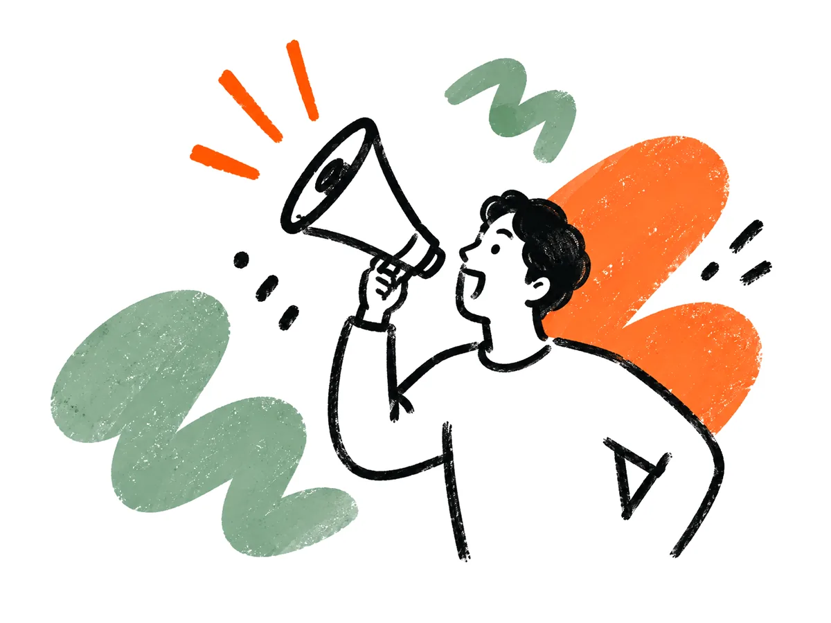 メガホンで呼びかける人のイラスト
